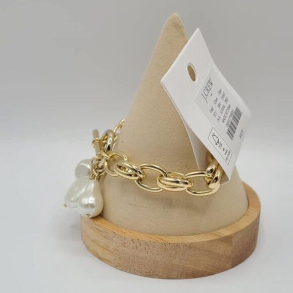 J Crew Factory Gold Tone Toggle Bracelet with Faux Pearl NWT! NEW! Chunky - Picture 4 of 9